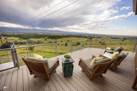 Residential landscape design back of house deck view