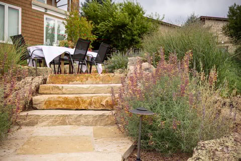 Residential landscape design back of house steps 3