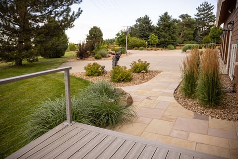 Residential landscape design garage driveway