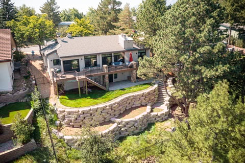 residential landscape design construction back of house aerial view 3