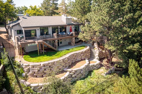 residential landscape design construction back of house aerial view 4